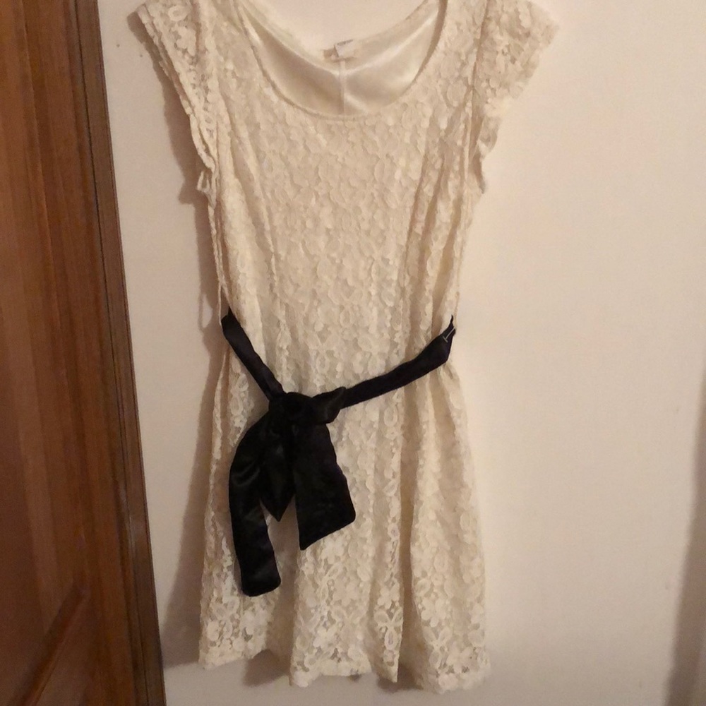 NWOT cream mini dress with black satin bow